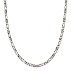 Solid 925 Sterling Silver 5.5mm Figaro Chain Necklace - with Secure Lobster Lock Clasp 24"