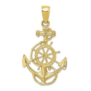 solid 10k yellow gold anchor and wheel pendant charm