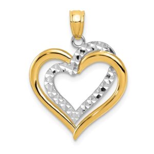 solid 14k yellow and white gold two tone diamond-cut intertwined hearts pendant charm - 24mm x 19mm