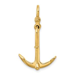 solid 14k yellow gold 3-d anchor 2 piece and moveable charm pendant - 37mm x 17mm