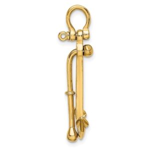 Solid 14k Yellow Gold 3-D Anchor 2 Piece and Moveable Charm Pendant - 37mm x 17mm