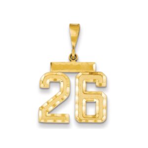 Solid 14k Yellow Gold Medium Diamond-cut Number 26 Charm Pendant