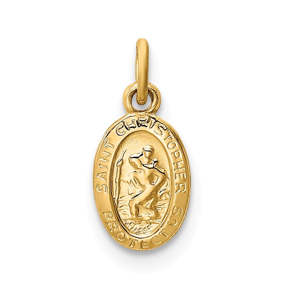 Solid 14k Yellow Gold Catholic Patron Saint Christopher Medal Charm Pendant - 14mm x 6mm