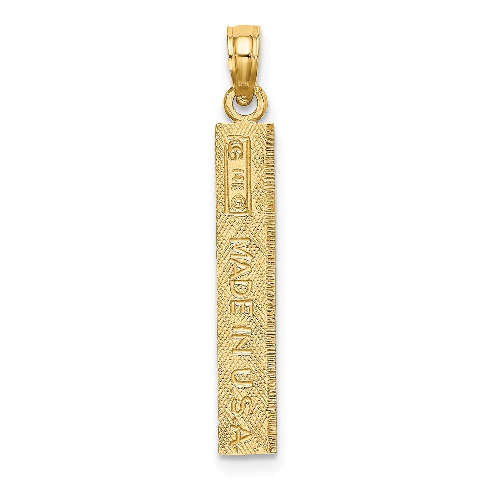 Solid 14k Yellow Gold Six Inch Ruler Charm Pendant - 21mm x 3mm