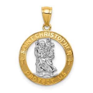 solid 14k yellow gold st christopher pendant charm - 18mm x 17mm