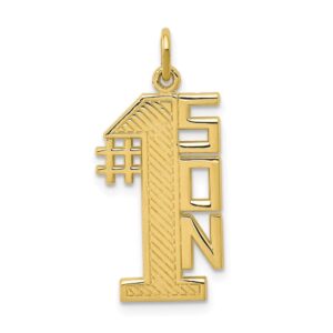 Solid 10k Yellow Gold Lined Design Number One # 1 Son Charm Pendant - 27mm x 11mm