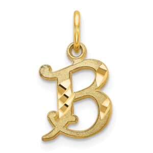 solid 14k yellow gold initial letter b alphabet charm pendant - 17mm x 10mm