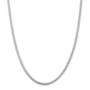 solid 925 sterling silver 3mm round spiga chain necklace - with secure lobster lock clasp 20"