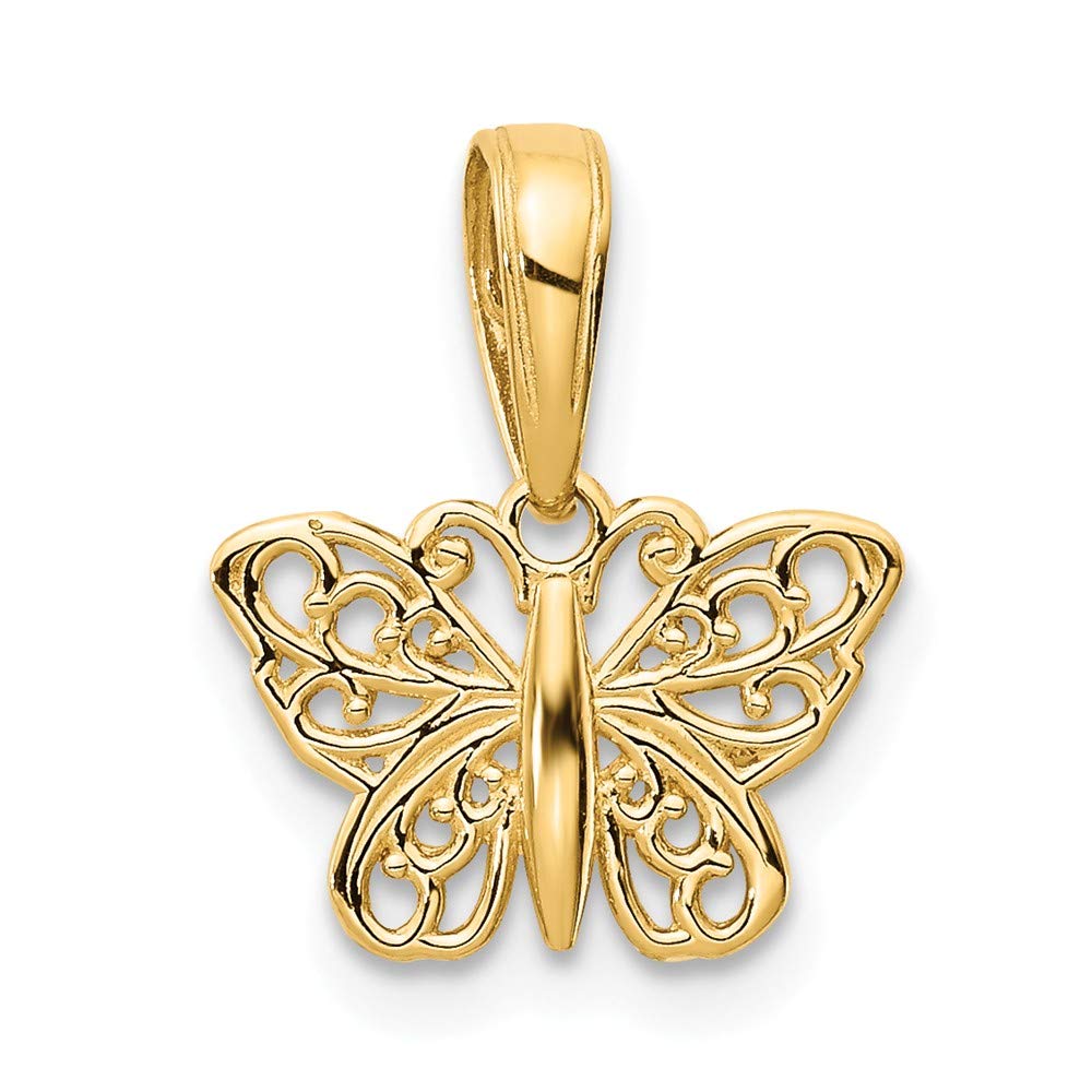 Solid 14k Yellow Gold Filigree Butterfly Charm Pendant - 8mm x 12mm