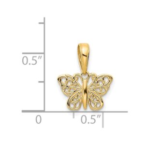 Solid 14k Yellow Gold Filigree Butterfly Charm Pendant - 8mm x 12mm