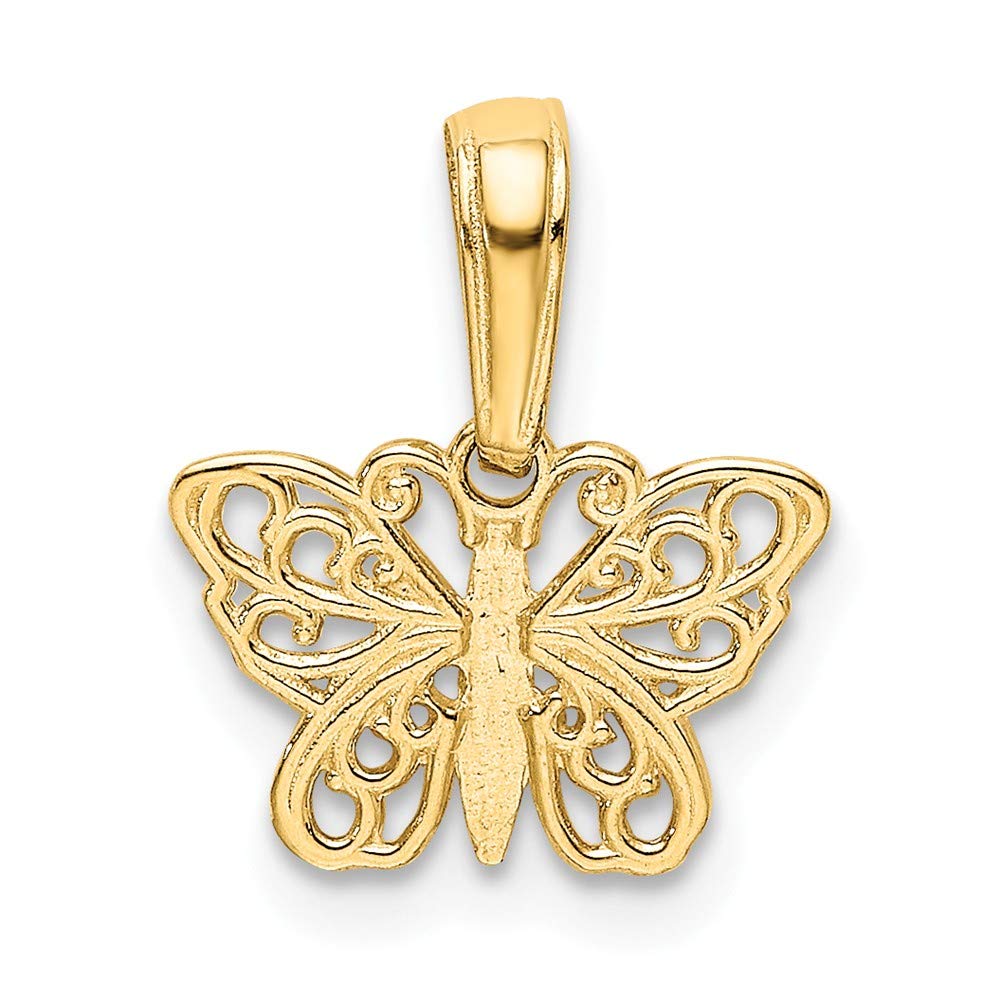 Solid 14k Yellow Gold Filigree Butterfly Charm Pendant - 8mm x 12mm