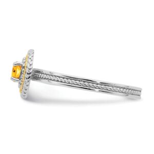 Solid 925 Sterling Silver and 14k Yellow Gold Stackable Citrine Yellow November Gemstone Ring Eternity Band Size 9