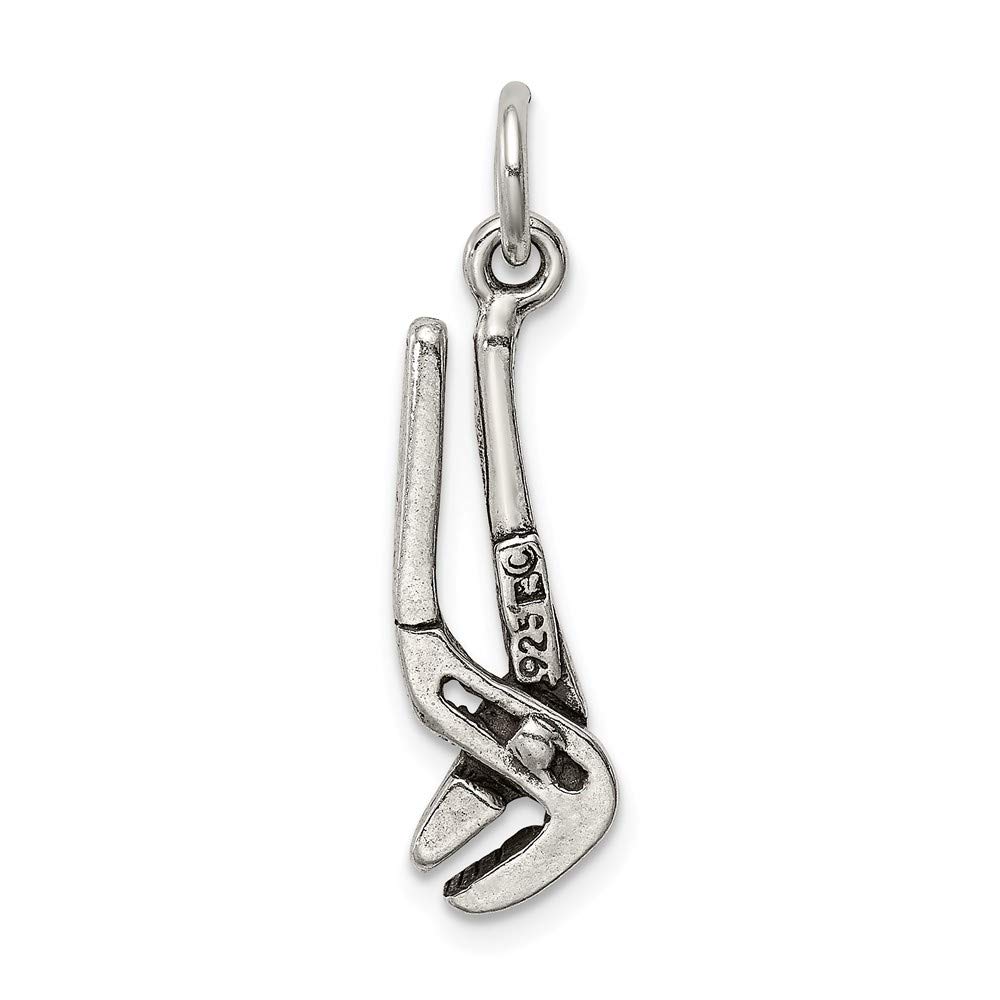 Solid 925 Sterling Silver Vintage Antiqued Wrench Charm Pendant - 25mm x 9mm