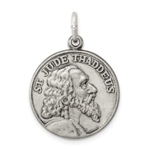 Solid 925 Sterling Silver Patron Catholic Patron Saint Jude Thaddeus Pendant Charm Medal - 26mm x 20mm