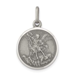 solid 925 sterling silver vintage antiqued catholic patron saint michael pendant charm medal - 25mm x 16mm