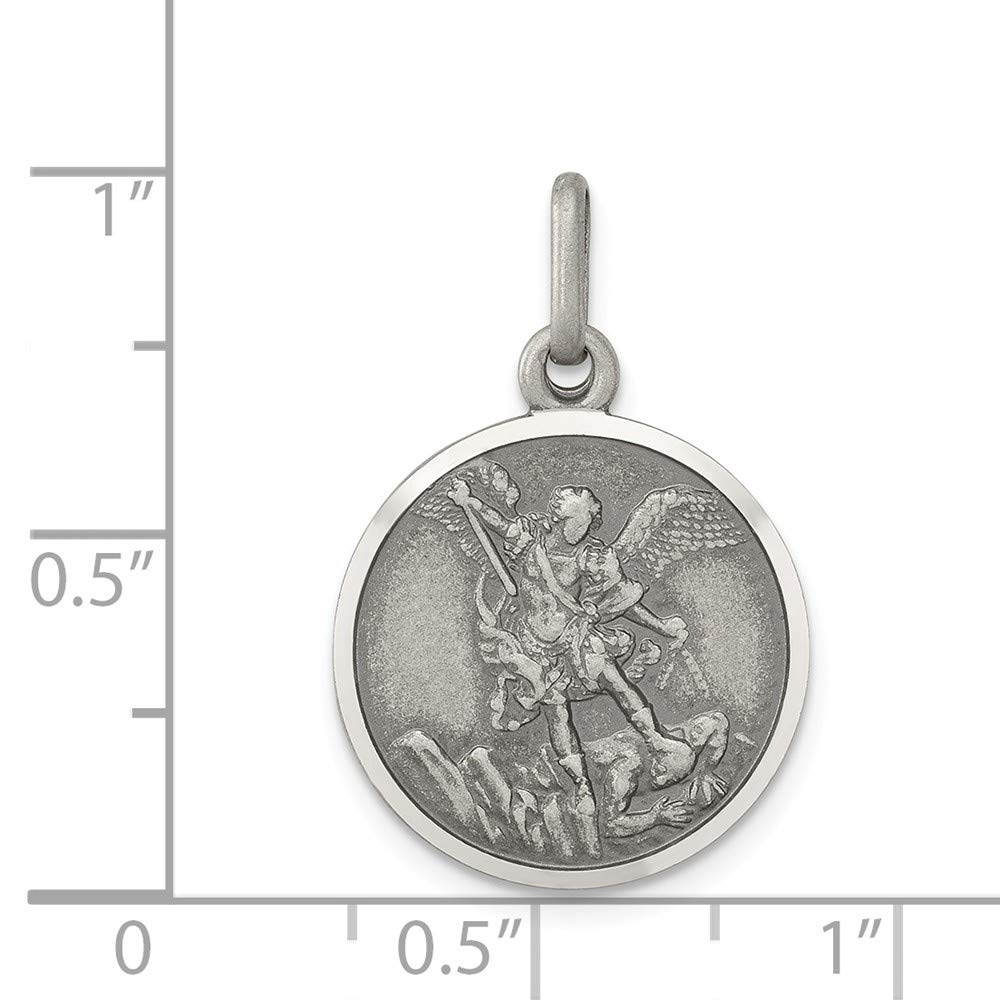 Solid 925 Sterling Silver Vintage Antiqued Catholic Patron Saint Michael Pendant Charm Medal - 25mm x 16mm