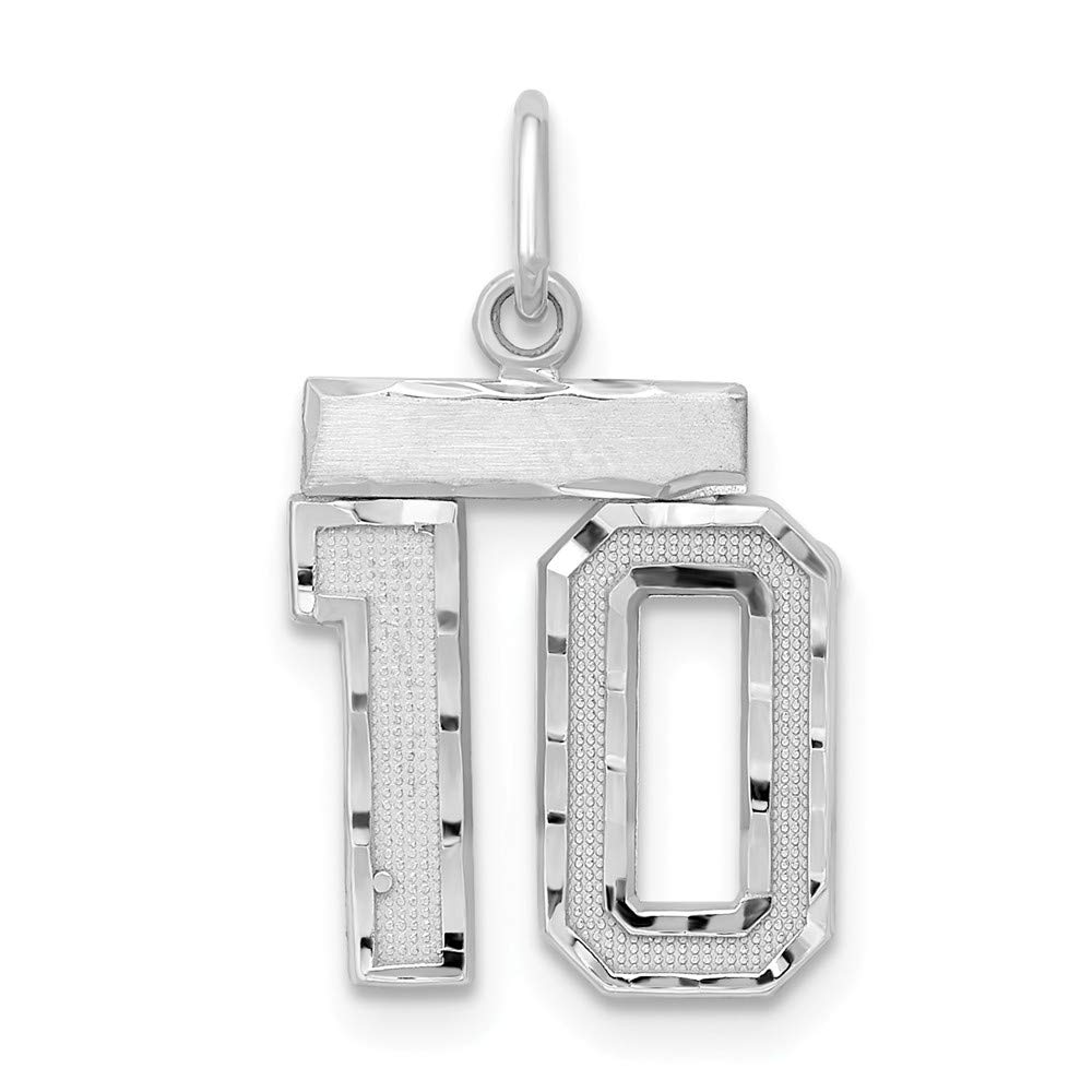 Solid 925 Sterling Silver Small Number # 10 Charm Pendant - 20mm x 14mm