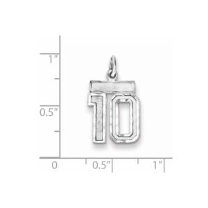 Solid 925 Sterling Silver Small Number # 10 Charm Pendant - 20mm x 14mm