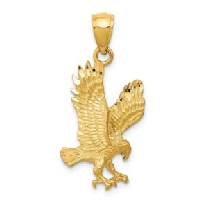 Solid 14k Yellow Gold Diamond-cut Eagle Brushed Matte Finish Pendant Charm - 27mm x 14mm