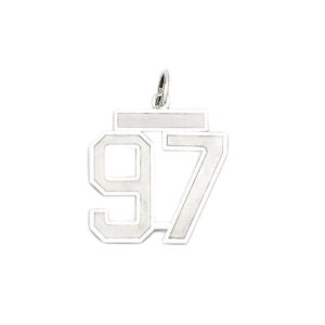 solid 925 sterling silver medium number 97 charm brushed matte finish pendant - 22mm x 18mm