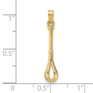 Solid 14k Yellow Gold 3-D and Whisk Charm Pendant - 21mm x 4mm