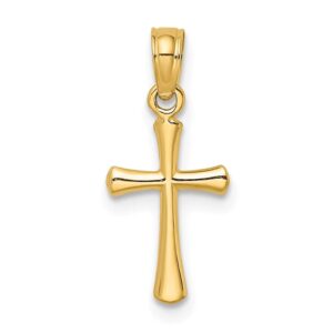 solid 14k yellow gold beveled cross round tips charm pendant - 17mm x 9mm