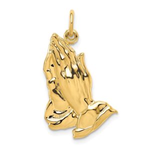 Solid 14k Yellow Gold Praying Hands Pendant Charm - 26mm x 19mm