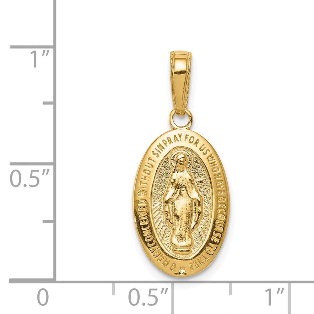 Solid 14k Yellow Gold Virgin Mary Pray for Us Charm Miracle MedalPendant Charm - 24mm x 11mm