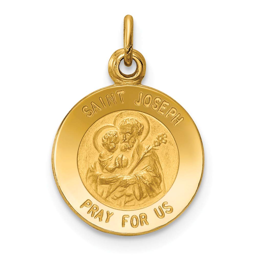 Solid 14k Yellow Gold Catholic Patron Saint Joseph Medal Round Charm Pendant - 20mm x 11mm