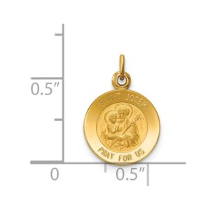 Solid 14k Yellow Gold Catholic Patron Saint Joseph Medal Round Charm Pendant - 20mm x 11mm