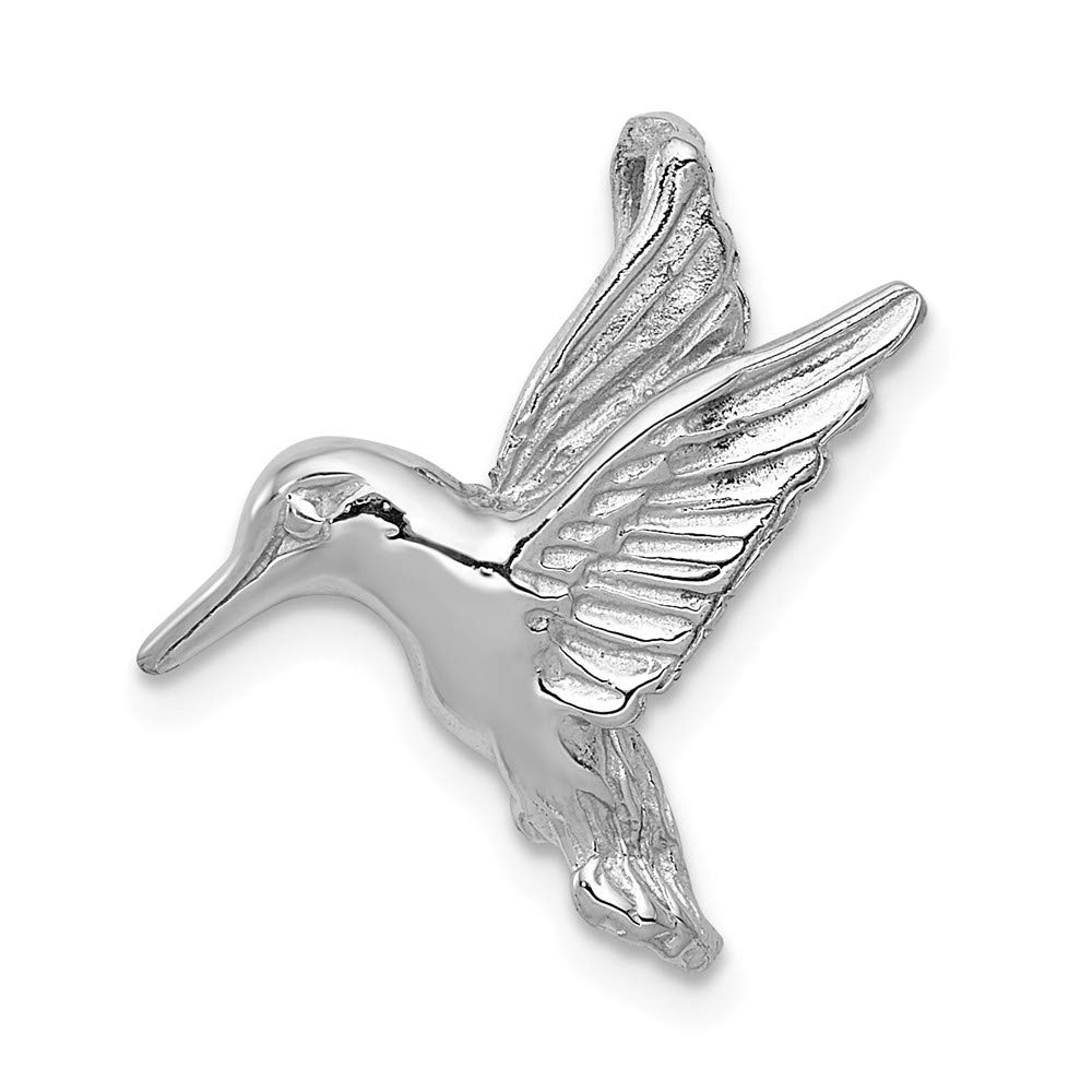 Solid 14k White Gold Open-Backed Hummingbird Chain Slide Pendant Charm - 19mm x 18mm