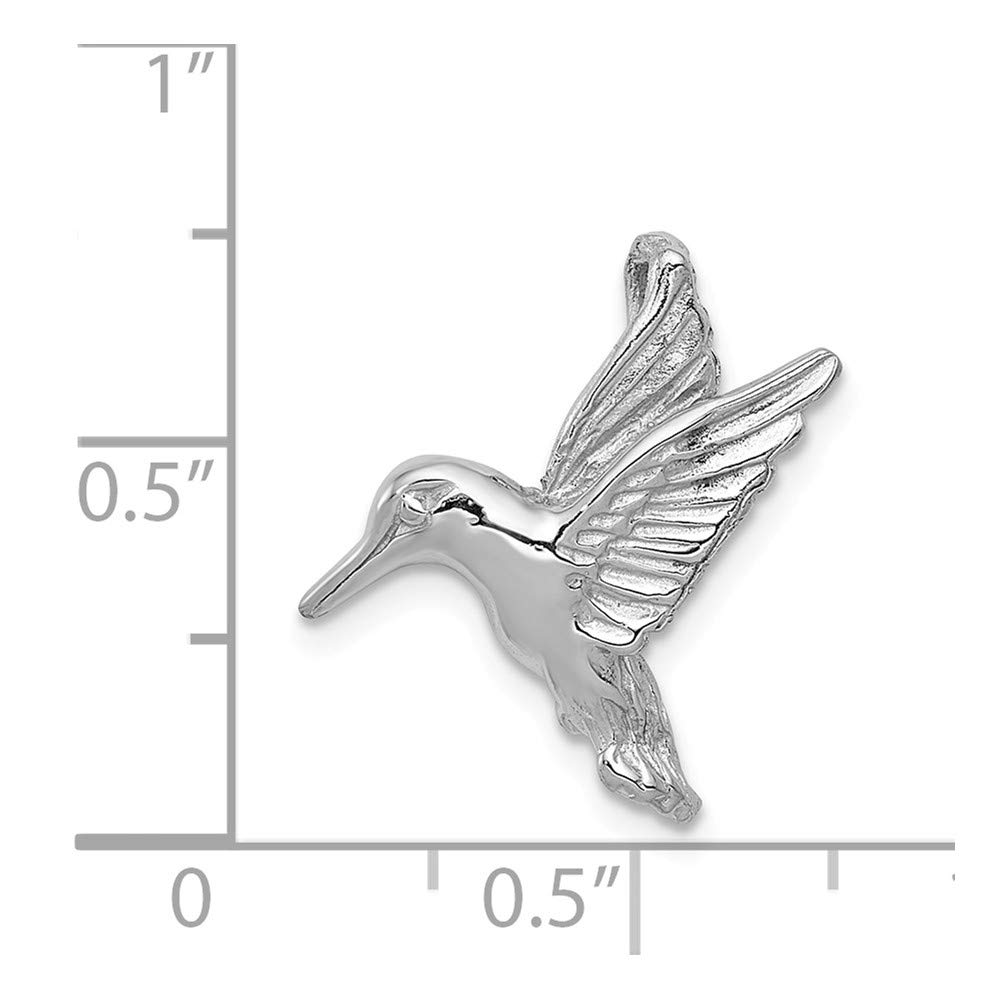 Solid 14k White Gold Open-Backed Hummingbird Chain Slide Pendant Charm - 19mm x 18mm