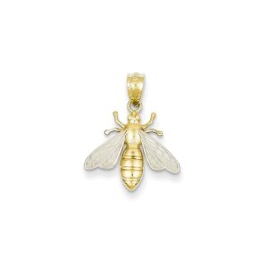 solid 14k yellow gold two toned bee pendant charm - 20mm x 15mm