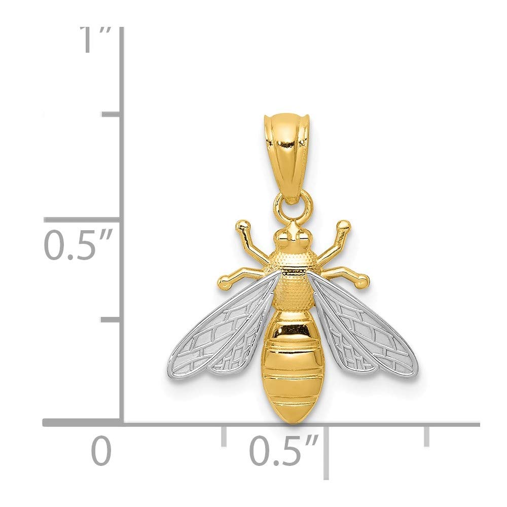 Solid 14k Yellow Gold Two Toned Bee Pendant Charm - 20mm x 15mm