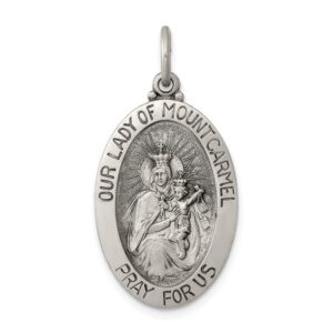 solid 925 sterling silver vintage antiqued our lady of mount carmel pendant charm medal - 31mm x 16mm