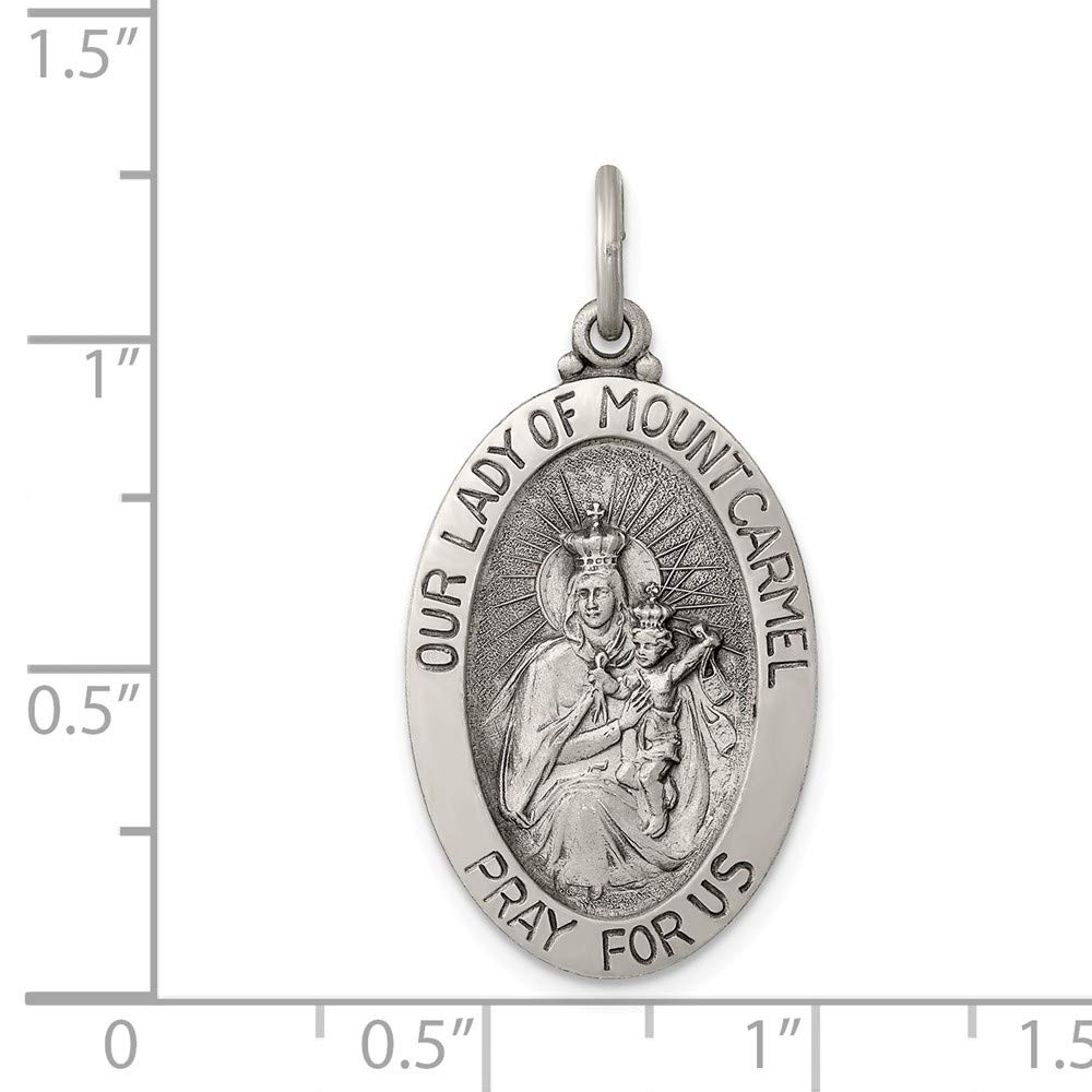 Solid 925 Sterling Silver Vintage Antiqued Our Lady of Mount Carmel Pendant Charm Medal - 31mm x 16mm