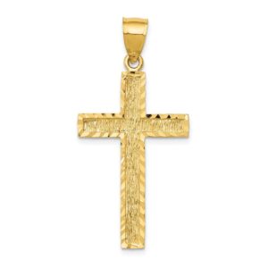 solid 14k yellow gold diamond-cut cross pendant charm - 41mm x 20mm