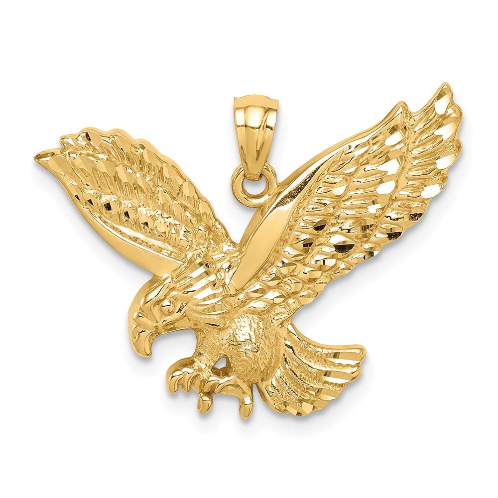 Solid 14k Yellow Gold Diamond-Cut Eagle Pendant Charm