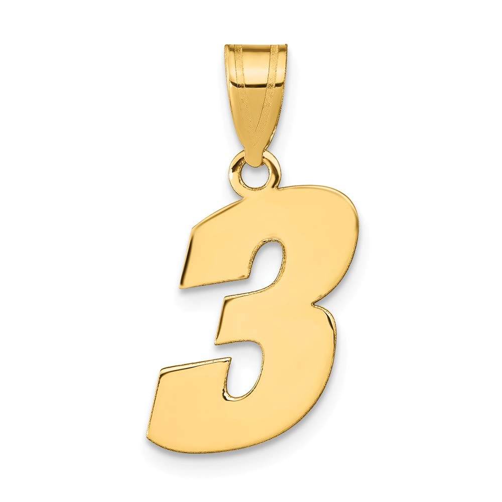 Solid 14k Yellow Gold Block Number 3 Pendant Charm