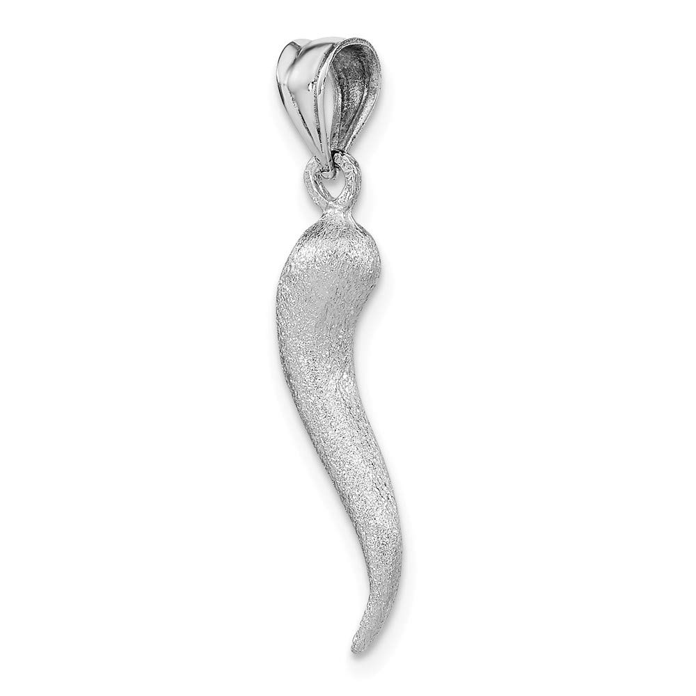 Solid 14k White Gold Brushed 3D Cornicello Italian Horn Protection Pendant Charm