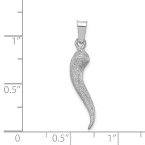 Solid 14k White Gold Brushed 3D Cornicello Italian Horn Protection Pendant Charm