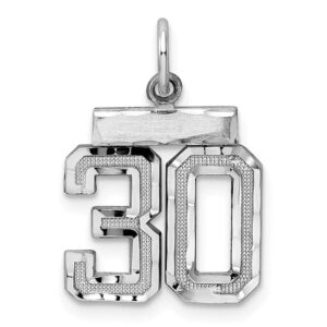 Solid 925 Sterling Silver Small Number # 30 Charm Pendant - 20mm x 14mm