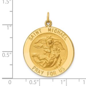 14k Yellow Gold Solid/Large Round Catholic Patron Saint Michael Brushed Matte Finish Pendant Charm Medal