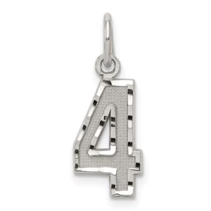 Solid 925 Sterling Silver Small Diamond-cut Number # 4 Charm Pendant - 20mm x 7mm