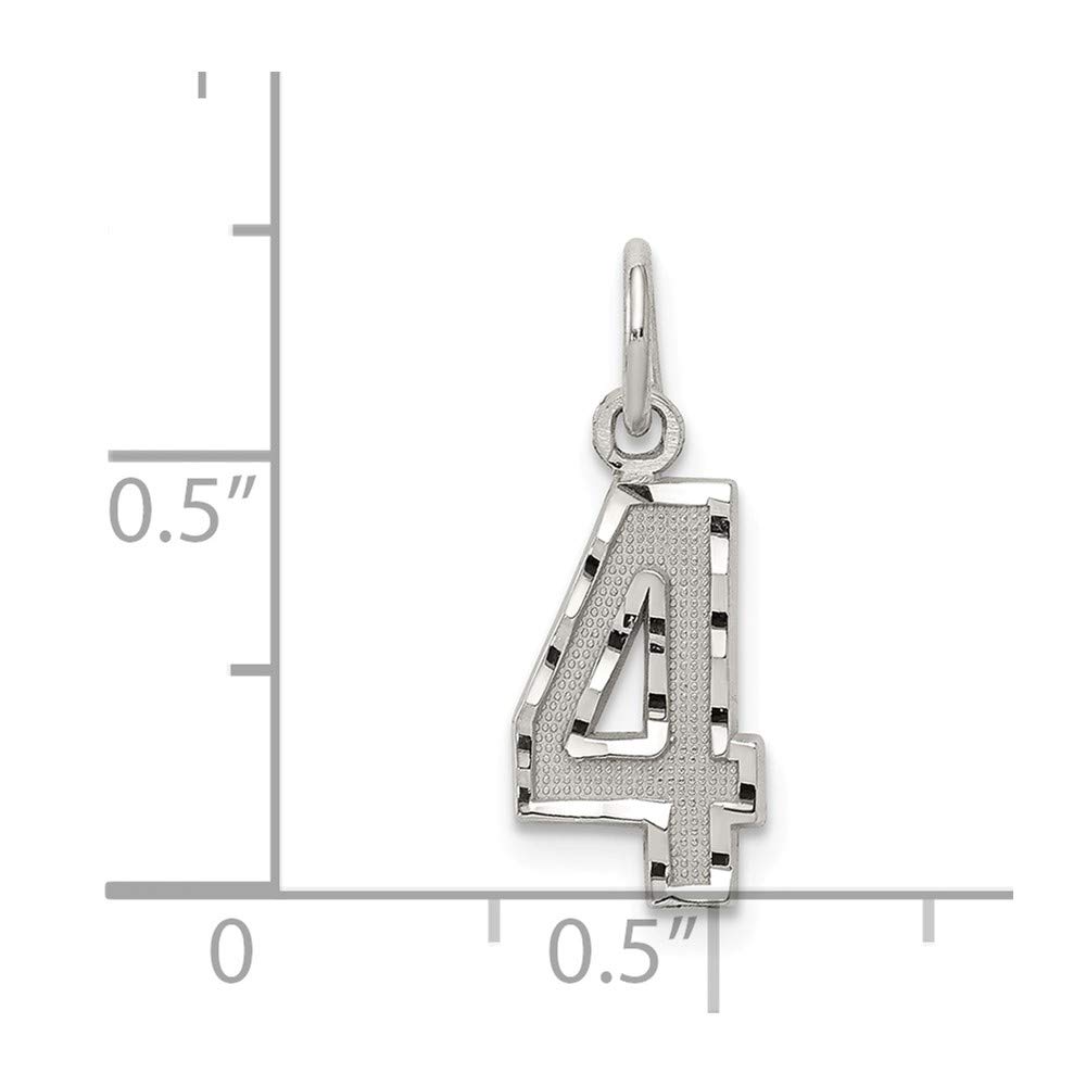 Solid 925 Sterling Silver Small Diamond-cut Number # 4 Charm Pendant - 20mm x 7mm