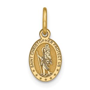 10k yellow gold solid catholic patron saint christopher brushed matte finish pendant charm - 15mm x 6mm