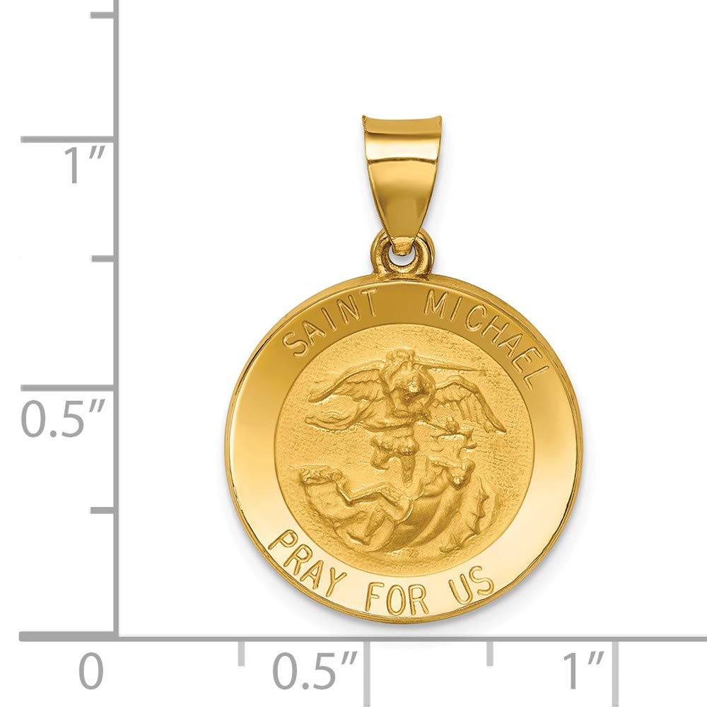 Sonia Jewels 14k Yellow Gold Catholic Patron Saint Michael Medal Brushed Matte Finish Pendant Charm - 21mm x 18mm