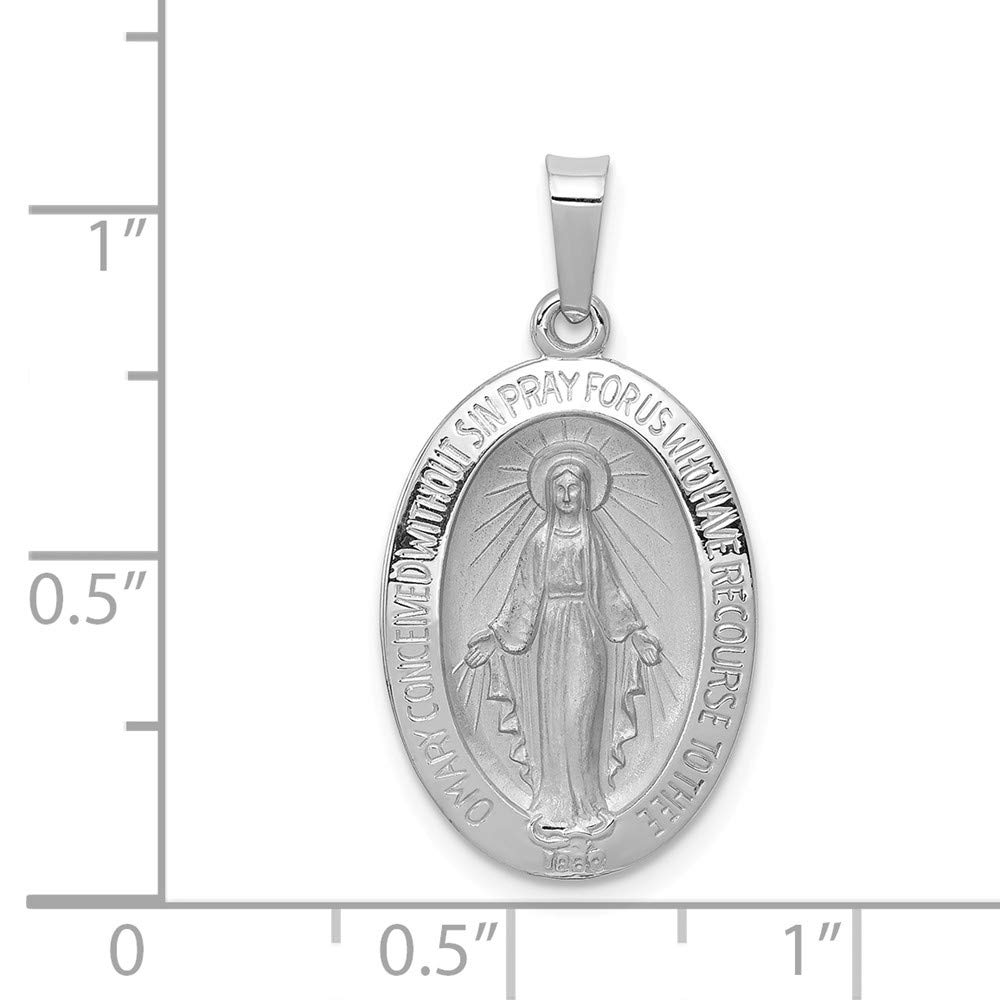 Solid 14k White Gold Virgin Mary Pray for Us Charm Miracle Medal Mary Pendant Charm Medal - 26mm x 15mm