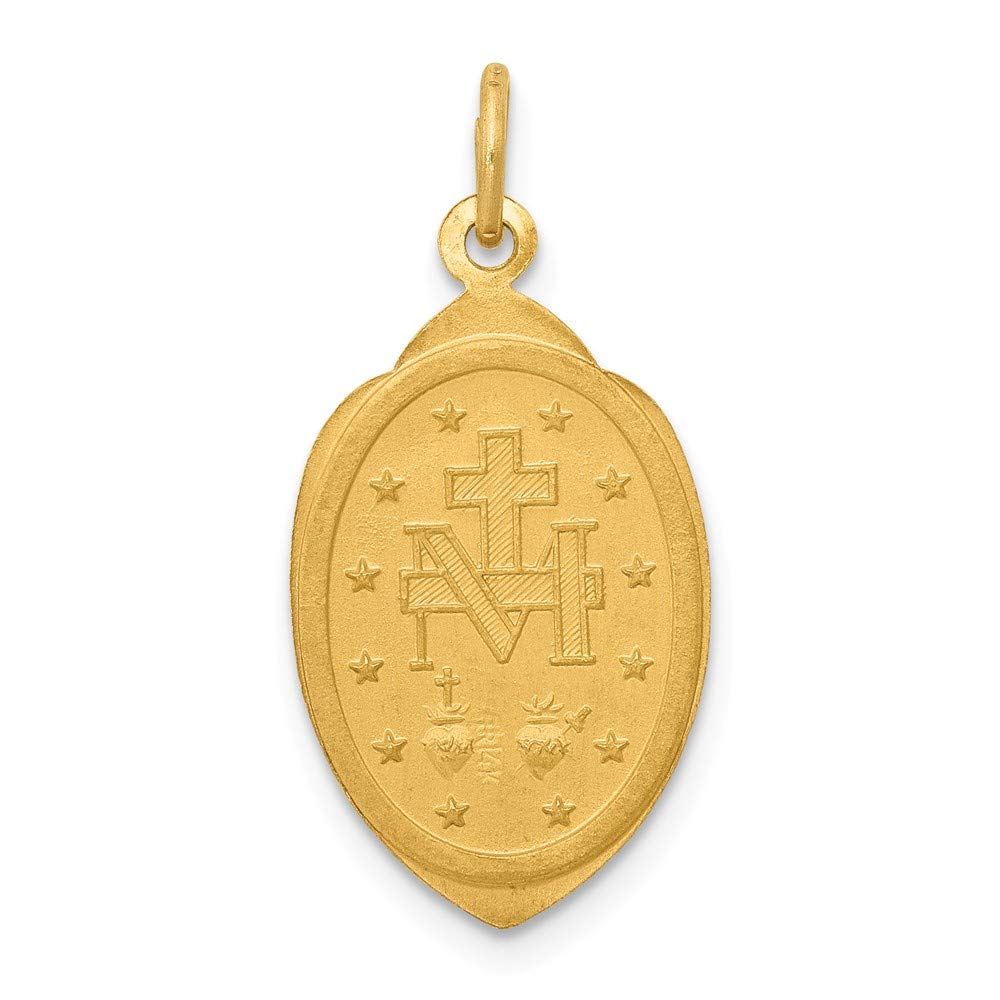 Solid 14k Yellow Gold Virgin Mary Pray for Us Charm Miracle MedalCharm Pendant - 24mm x 12mm