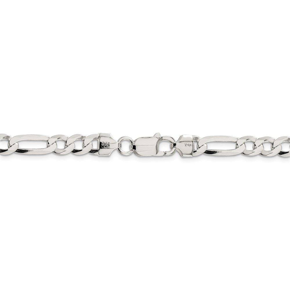 Solid 925 Sterling Silver 7.5mm Flat Figaro Chain Necklace - with Secure Lobster Lock Clasp 22"